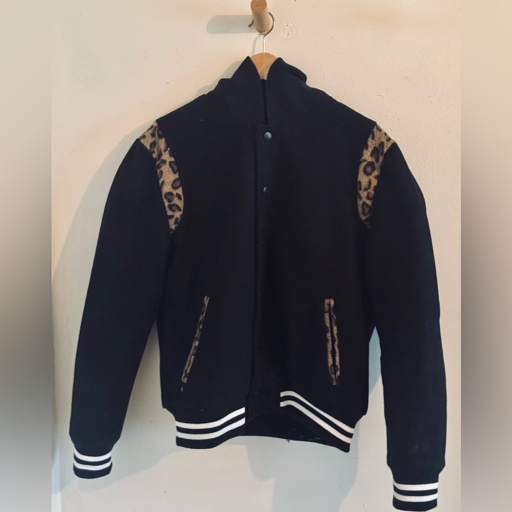 straight to hell- Jet varsity jacket with leopard detailing